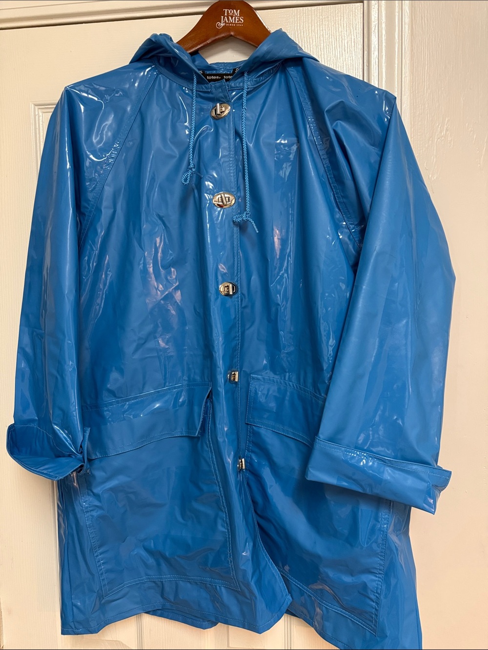 Totes Bright Blue Glossy Raincoat with Hood - Picture 4 of 16